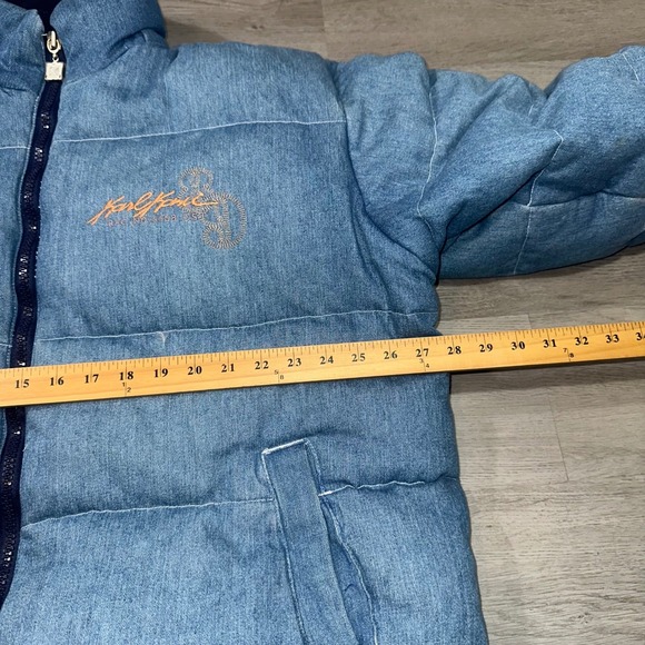 Karl Kani Sculptured Denim Puffer Jacket Mens XL Blue‎ Embroidered Kani 23 Logo - Picture 9 of 16